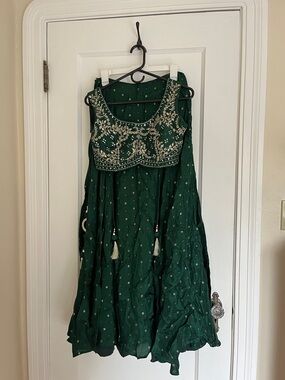 Embellished Deep Green Indian Lehenga Dress